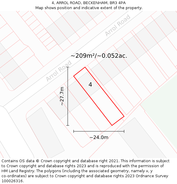 4, ARROL ROAD, BECKENHAM, BR3 4PA: Plot and title map