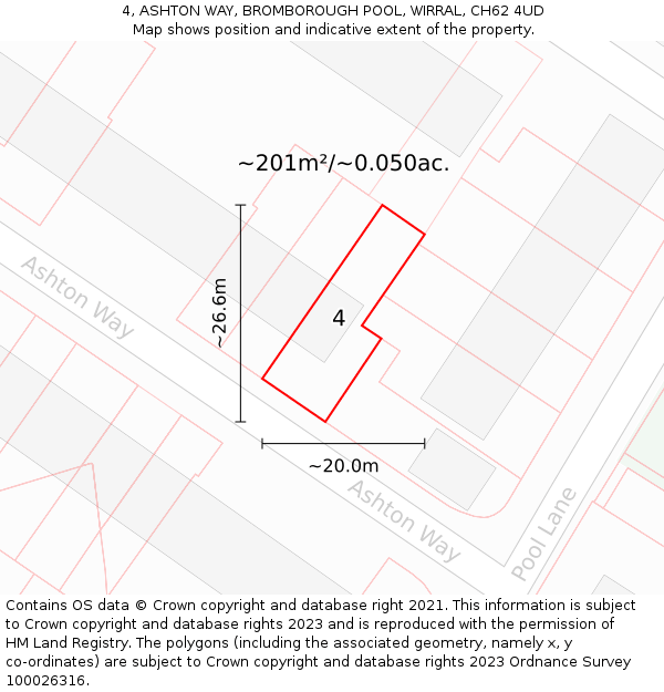 4, ASHTON WAY, BROMBOROUGH POOL, WIRRAL, CH62 4UD: Plot and title map