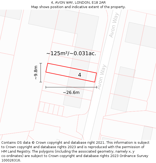 4, AVON WAY, LONDON, E18 2AR: Plot and title map