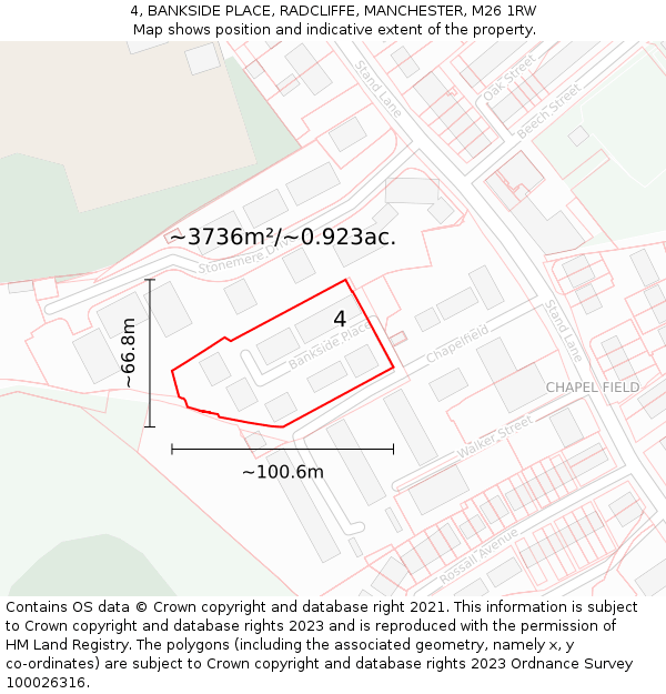 4, BANKSIDE PLACE, RADCLIFFE, MANCHESTER, M26 1RW: Plot and title map