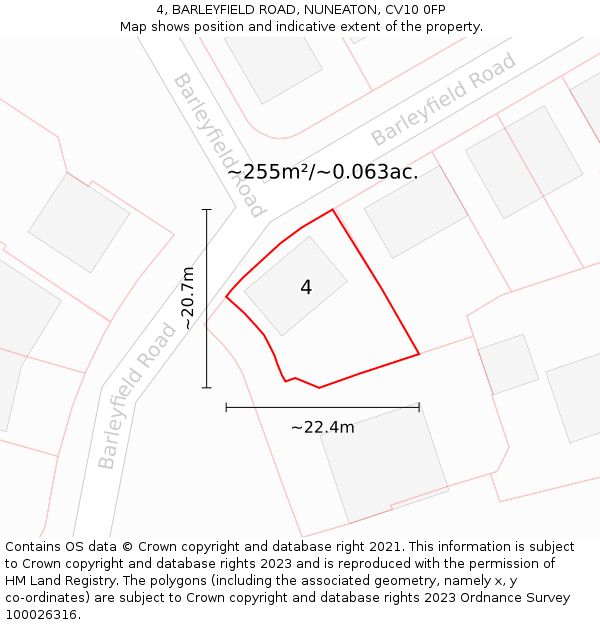 4, BARLEYFIELD ROAD, NUNEATON, CV10 0FP: Plot and title map