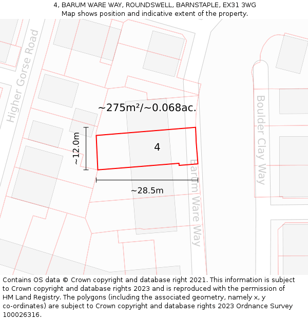 4, BARUM WARE WAY, ROUNDSWELL, BARNSTAPLE, EX31 3WG: Plot and title map