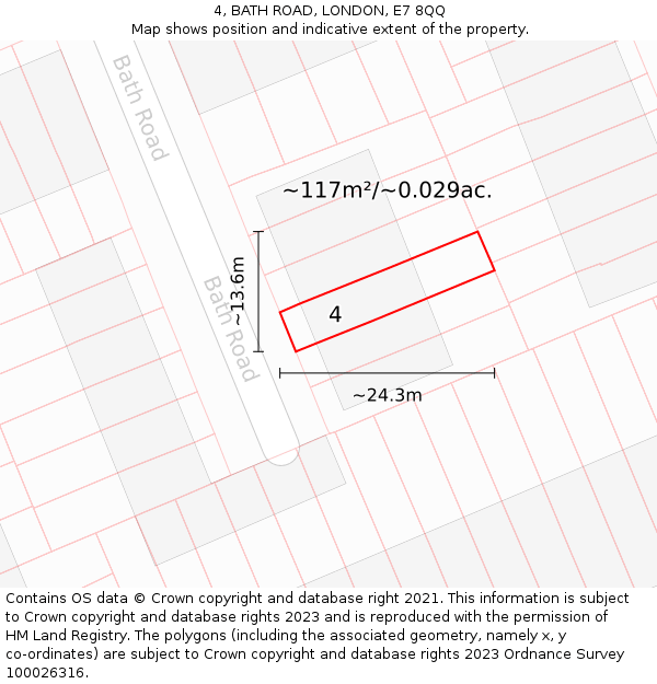 4, BATH ROAD, LONDON, E7 8QQ: Plot and title map
