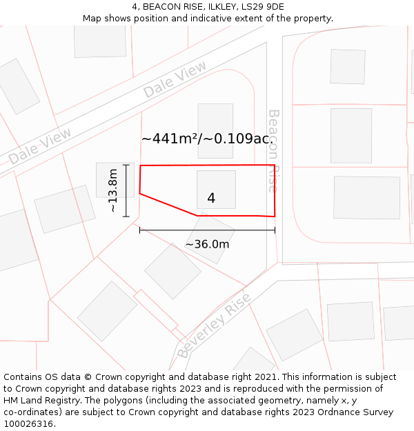 4, BEACON RISE, ILKLEY, LS29 9DE: Plot and title map
