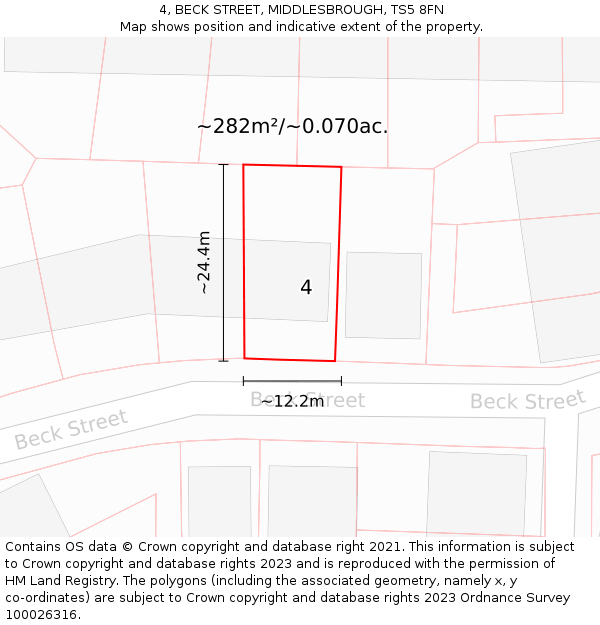 4, BECK STREET, MIDDLESBROUGH, TS5 8FN: Plot and title map