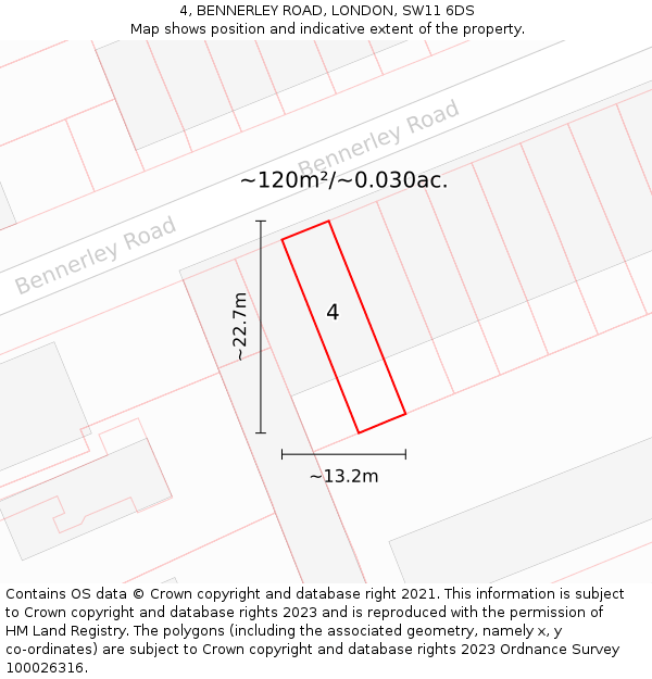 4, BENNERLEY ROAD, LONDON, SW11 6DS: Plot and title map