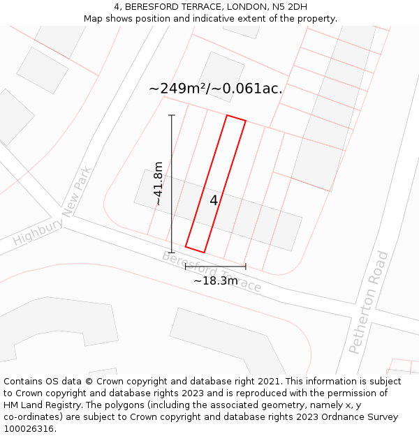 4, BERESFORD TERRACE, LONDON, N5 2DH: Plot and title map
