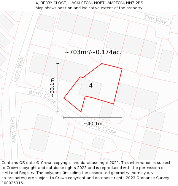 4, BERRY CLOSE, HACKLETON, NORTHAMPTON, NN7 2BS: Plot and title map