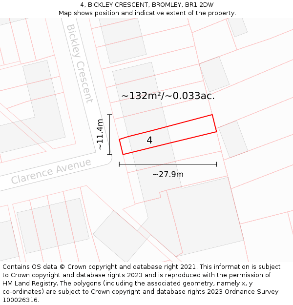 4, BICKLEY CRESCENT, BROMLEY, BR1 2DW: Plot and title map