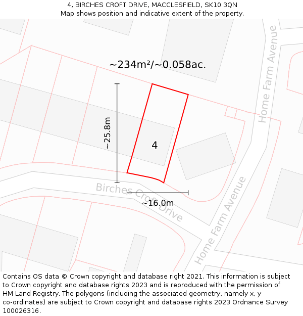 4, BIRCHES CROFT DRIVE, MACCLESFIELD, SK10 3QN: Plot and title map