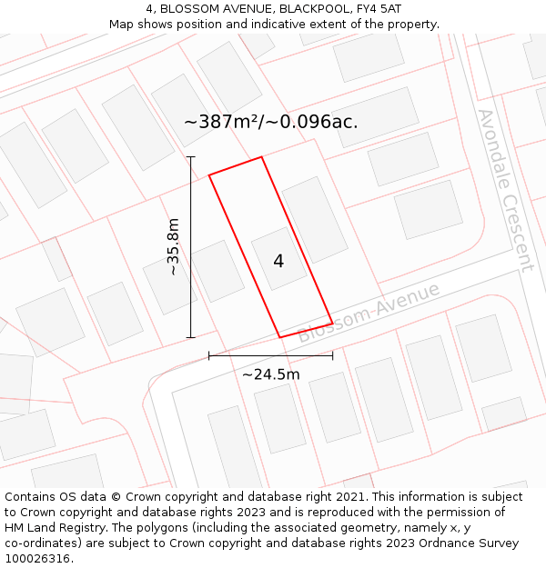 4, BLOSSOM AVENUE, BLACKPOOL, FY4 5AT: Plot and title map