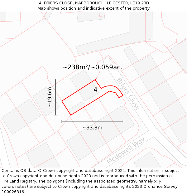 4, BRIERS CLOSE, NARBOROUGH, LEICESTER, LE19 2RB: Plot and title map