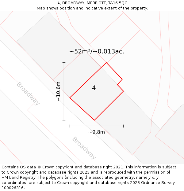4, BROADWAY, MERRIOTT, TA16 5QG: Plot and title map
