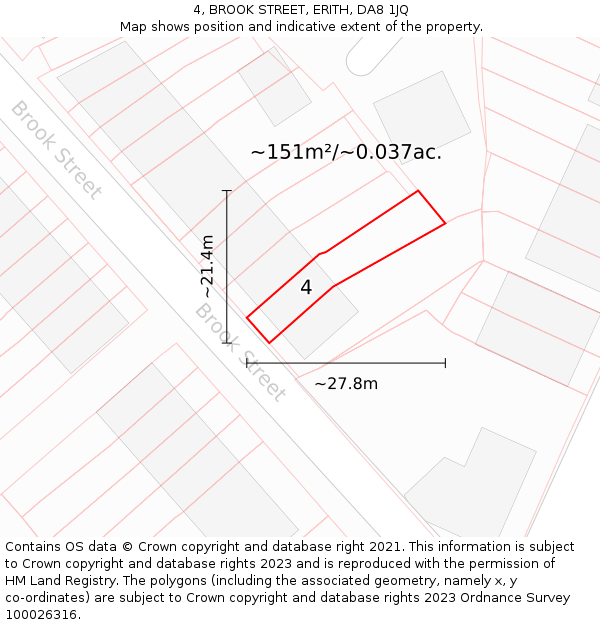 4, BROOK STREET, ERITH, DA8 1JQ: Plot and title map