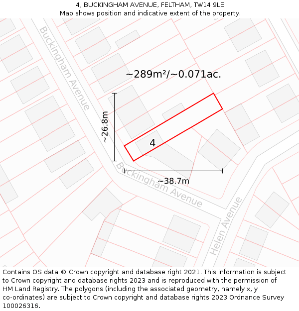 4, BUCKINGHAM AVENUE, FELTHAM, TW14 9LE: Plot and title map