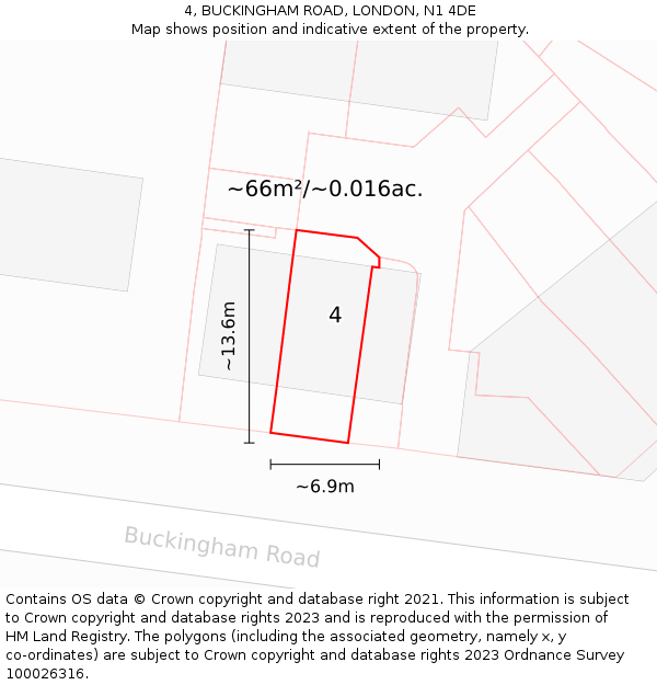 4, BUCKINGHAM ROAD, LONDON, N1 4DE: Plot and title map