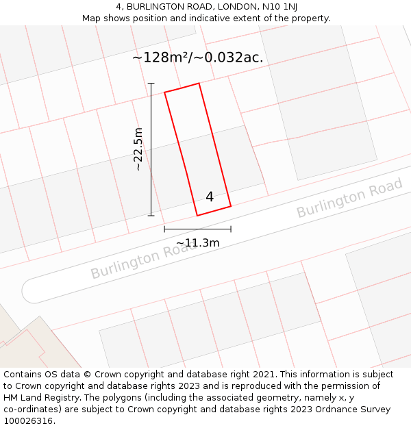 4, BURLINGTON ROAD, LONDON, N10 1NJ: Plot and title map