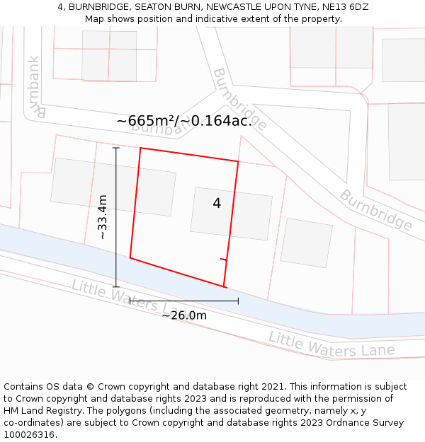 4, BURNBRIDGE, SEATON BURN, NEWCASTLE UPON TYNE, NE13 6DZ: Plot and title map