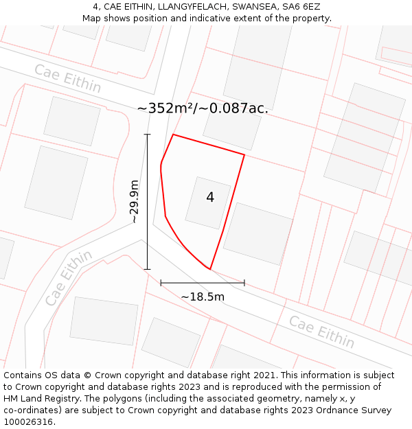 4, CAE EITHIN, LLANGYFELACH, SWANSEA, SA6 6EZ: Plot and title map