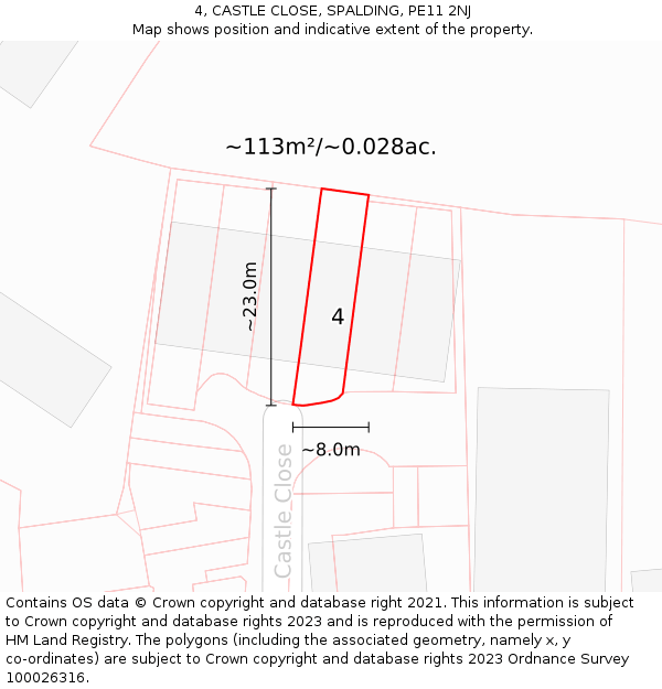 4, CASTLE CLOSE, SPALDING, PE11 2NJ: Plot and title map