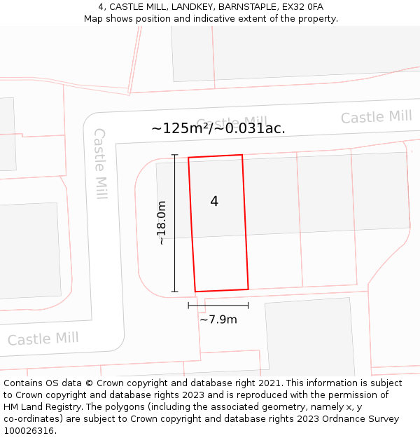 4, CASTLE MILL, LANDKEY, BARNSTAPLE, EX32 0FA: Plot and title map