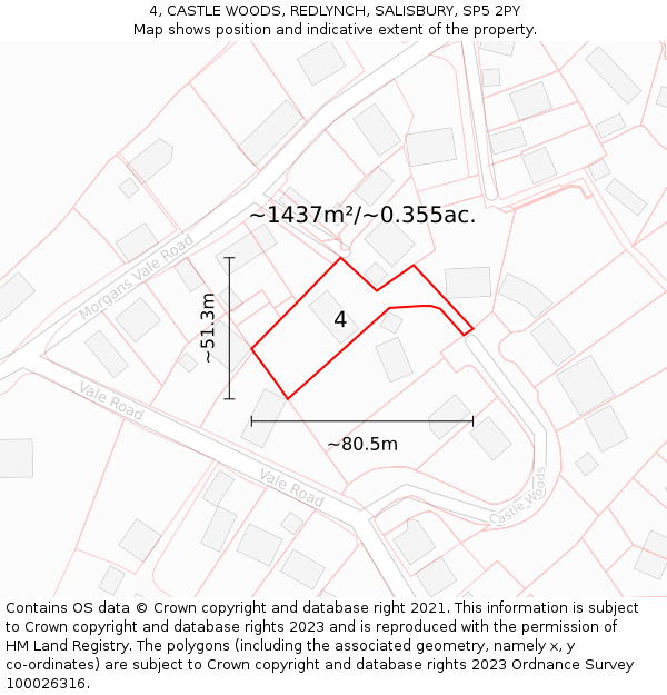 4, CASTLE WOODS, REDLYNCH, SALISBURY, SP5 2PY: Plot and title map