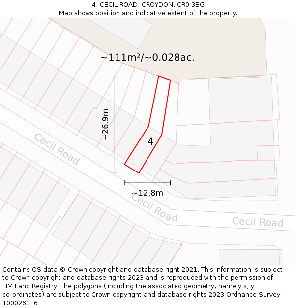 4, CECIL ROAD, CROYDON, CR0 3BG: Plot and title map