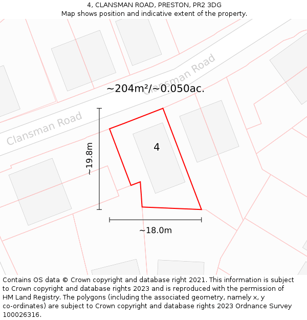 4, CLANSMAN ROAD, PRESTON, PR2 3DG: Plot and title map