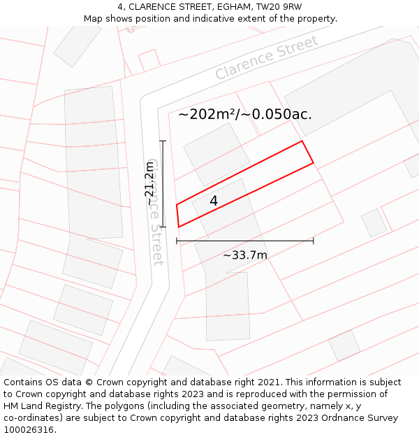 4, CLARENCE STREET, EGHAM, TW20 9RW: Plot and title map