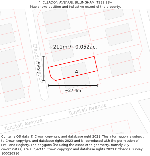 4, CLEADON AVENUE, BILLINGHAM, TS23 3SH: Plot and title map