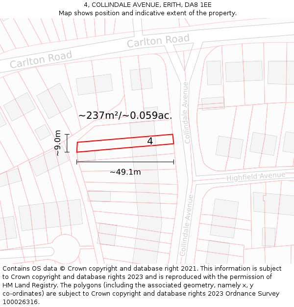 4, COLLINDALE AVENUE, ERITH, DA8 1EE: Plot and title map