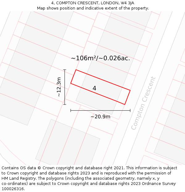 4, COMPTON CRESCENT, LONDON, W4 3JA: Plot and title map
