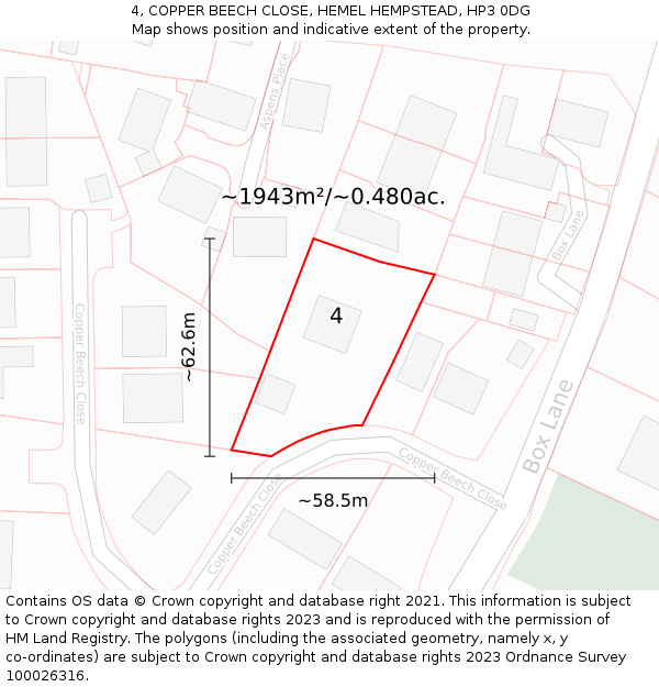 4, COPPER BEECH CLOSE, HEMEL HEMPSTEAD, HP3 0DG: Plot and title map