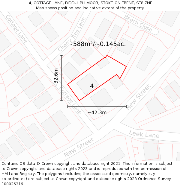 4, COTTAGE LANE, BIDDULPH MOOR, STOKE-ON-TRENT, ST8 7NF: Plot and title map