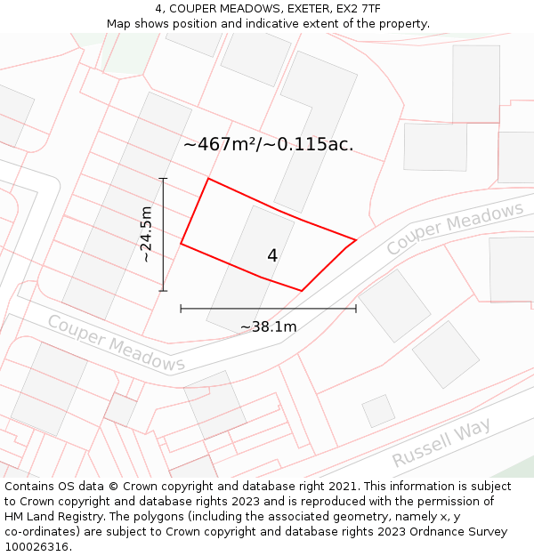 4, COUPER MEADOWS, EXETER, EX2 7TF: Plot and title map