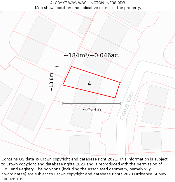 4, CRAKE WAY, WASHINGTON, NE38 0DR: Plot and title map