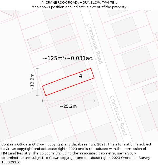 4, CRANBROOK ROAD, HOUNSLOW, TW4 7BN: Plot and title map