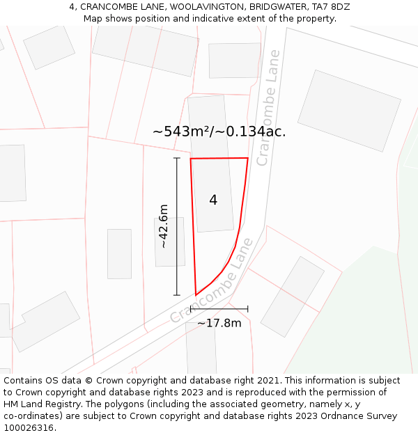 4, CRANCOMBE LANE, WOOLAVINGTON, BRIDGWATER, TA7 8DZ: Plot and title map