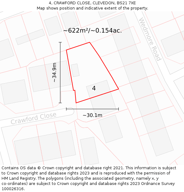 4, CRAWFORD CLOSE, CLEVEDON, BS21 7XE: Plot and title map