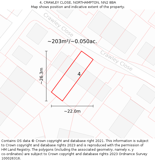 4, CRAWLEY CLOSE, NORTHAMPTON, NN2 8BA: Plot and title map