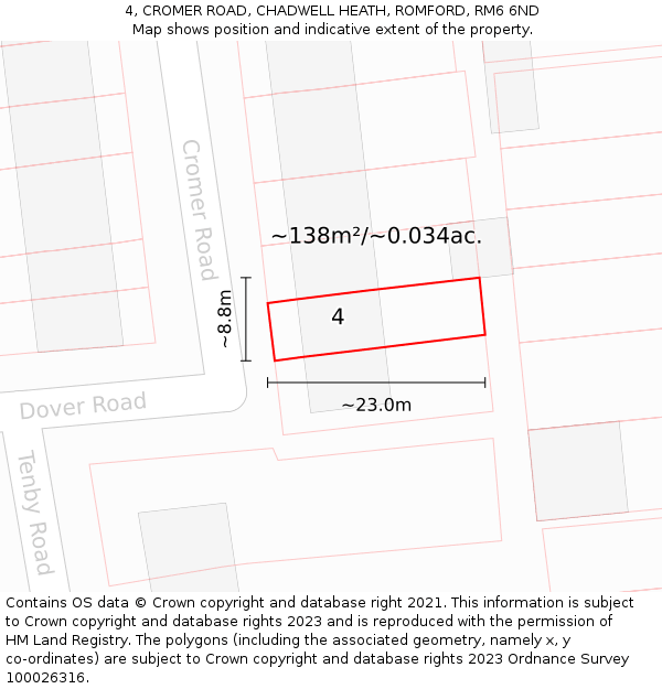 4, CROMER ROAD, CHADWELL HEATH, ROMFORD, RM6 6ND: Plot and title map