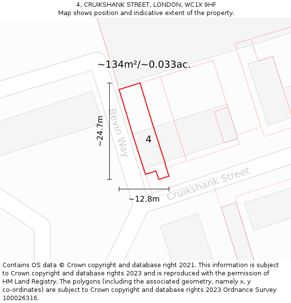 4, CRUIKSHANK STREET, LONDON, WC1X 9HF: Plot and title map