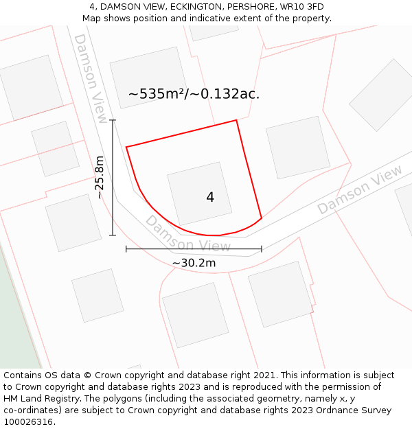 4, DAMSON VIEW, ECKINGTON, PERSHORE, WR10 3FD: Plot and title map