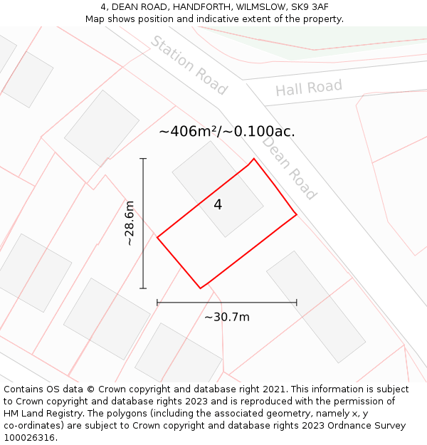 4, DEAN ROAD, HANDFORTH, WILMSLOW, SK9 3AF: Plot and title map