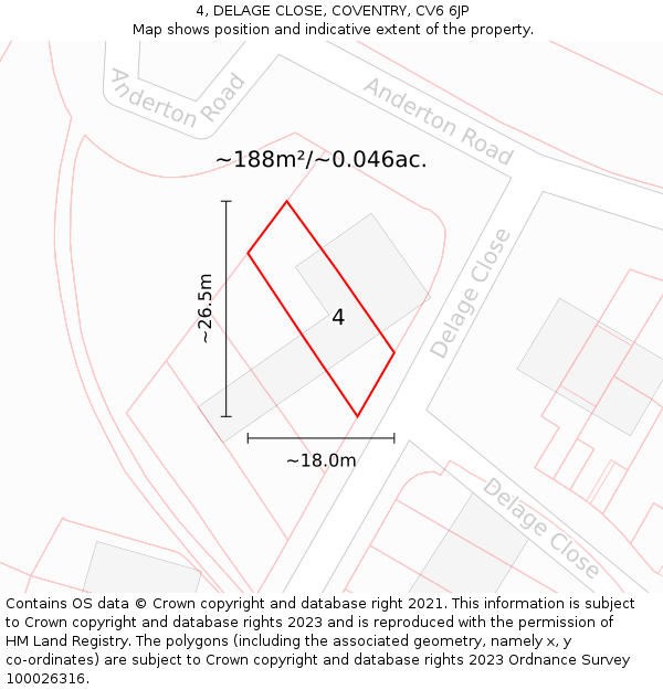 4, DELAGE CLOSE, COVENTRY, CV6 6JP: Plot and title map