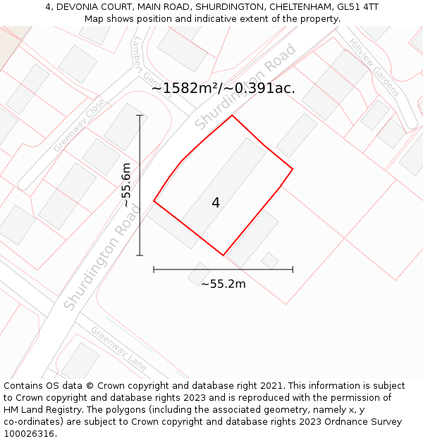 4, DEVONIA COURT, MAIN ROAD, SHURDINGTON, CHELTENHAM, GL51 4TT: Plot and title map