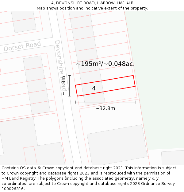 4, DEVONSHIRE ROAD, HARROW, HA1 4LR: Plot and title map