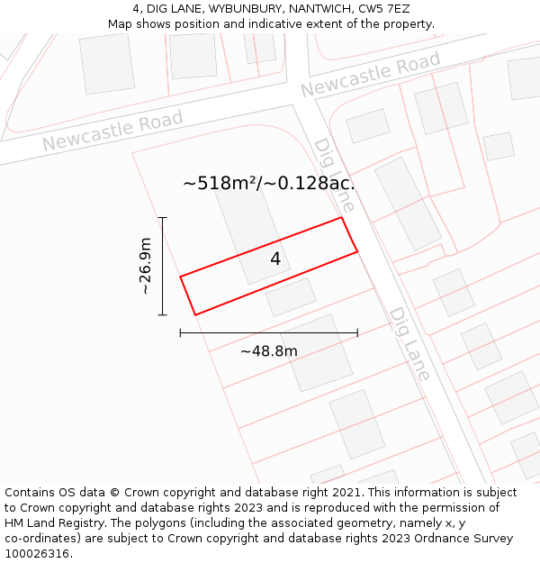 4, DIG LANE, WYBUNBURY, NANTWICH, CW5 7EZ: Plot and title map