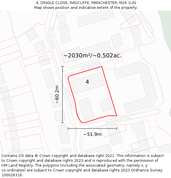 4, DINGLE CLOSE, RADCLIFFE, MANCHESTER, M26 1UN: Plot and title map