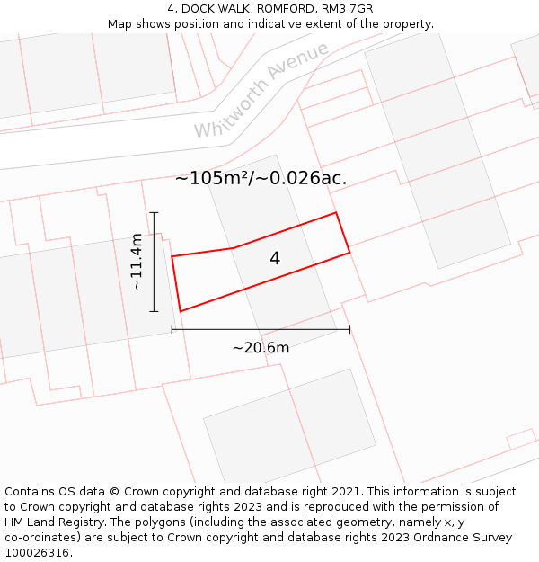 4, DOCK WALK, ROMFORD, RM3 7GR: Plot and title map